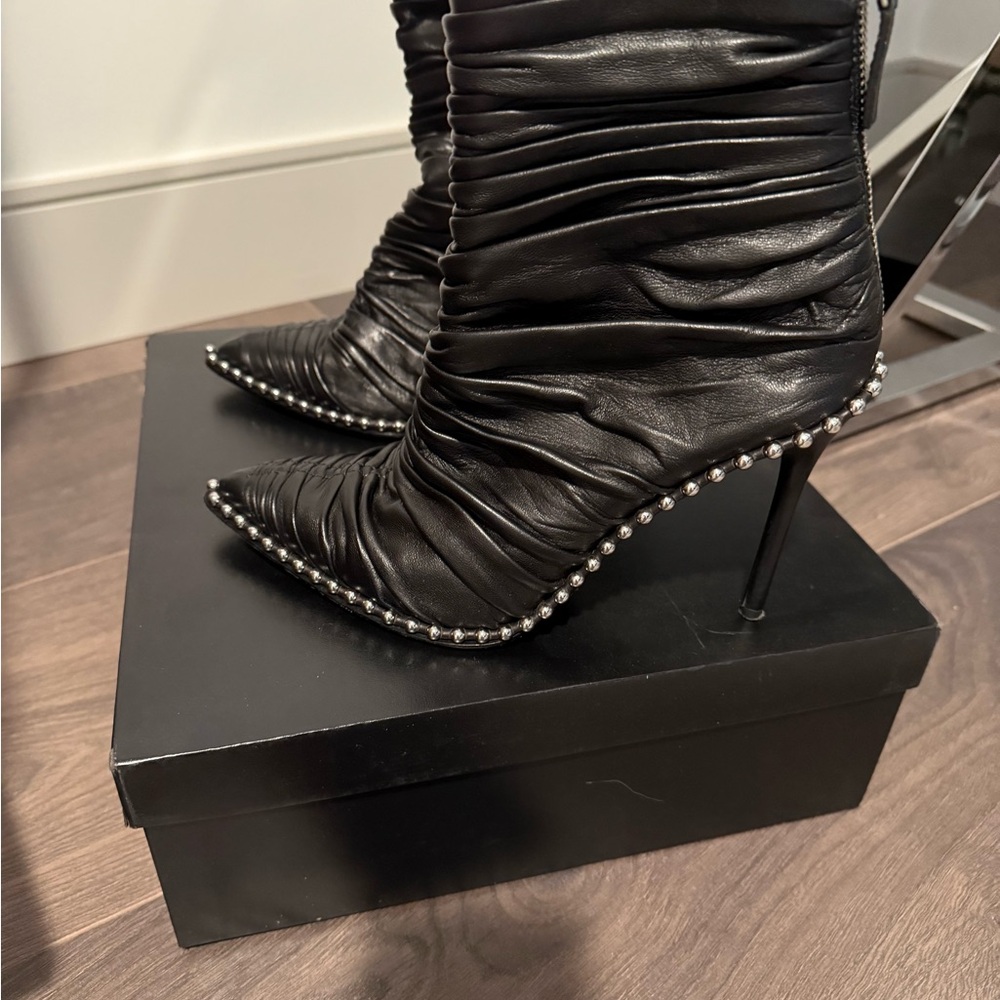 Alexander Wang Black Heeled Boots with Ruched Leather - Picture 2 of 5